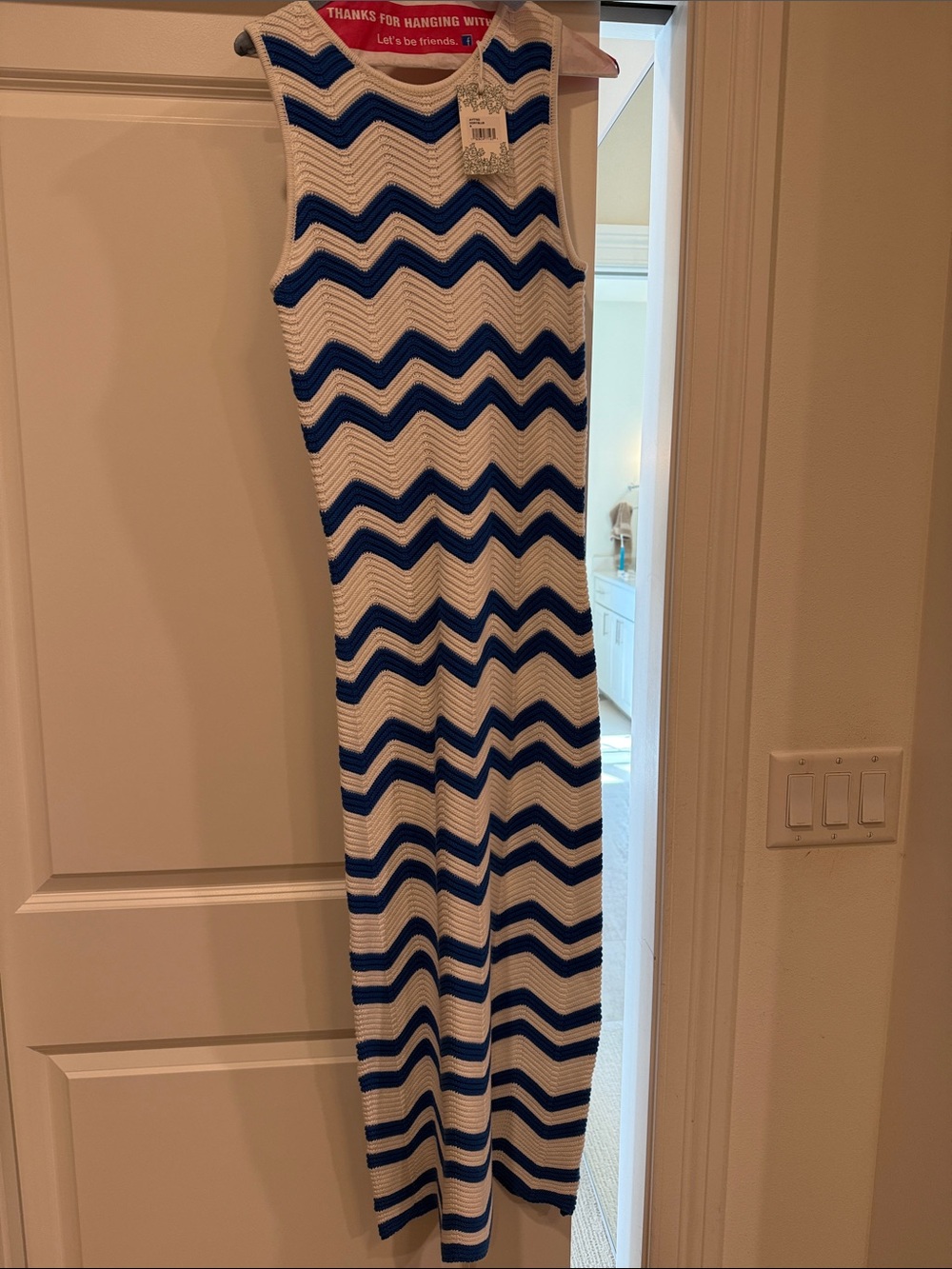 Sleeveless Chevron Midi Dress in Blue and White